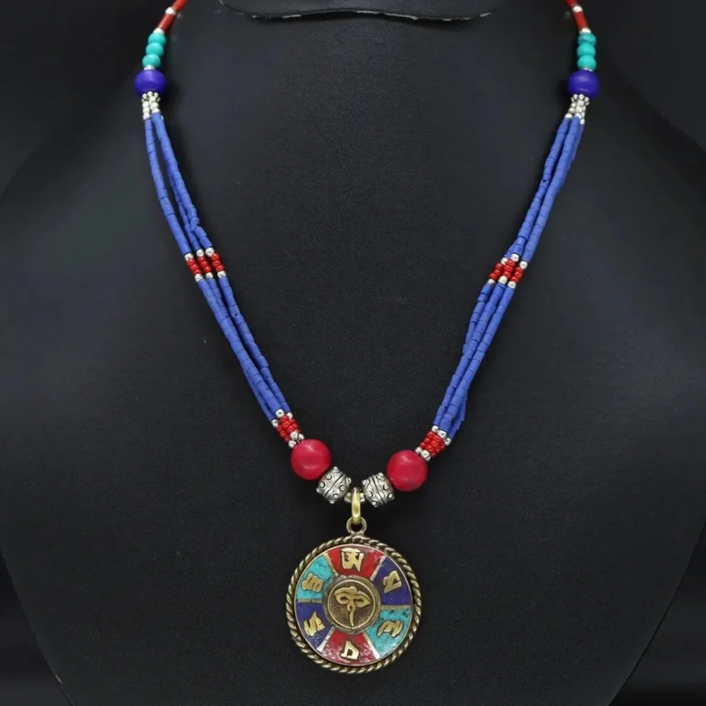 Tibetan silver Lapis, turquoise and coral Nepali necklace